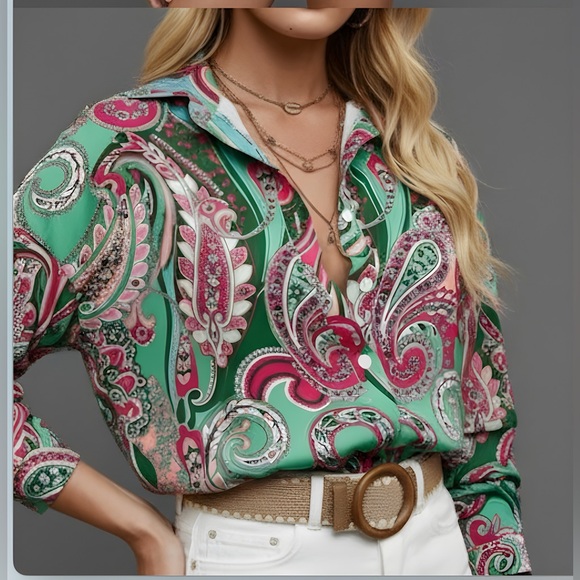 Paisley Print Single Breasted Drop Shoulder Shirt - Picture 2 of 10